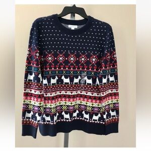 CHARTER CLUB SWEATER WOMEN'S PXL KNIT CREW NECK MULTICOLOR DOG/HEART DESIGNps2